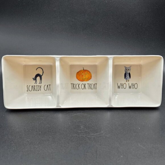 Rae Dunn Melamine Halloween Divided 3 Section Dish Black Cat Jack Olantern Boo - Picture 4 of 14